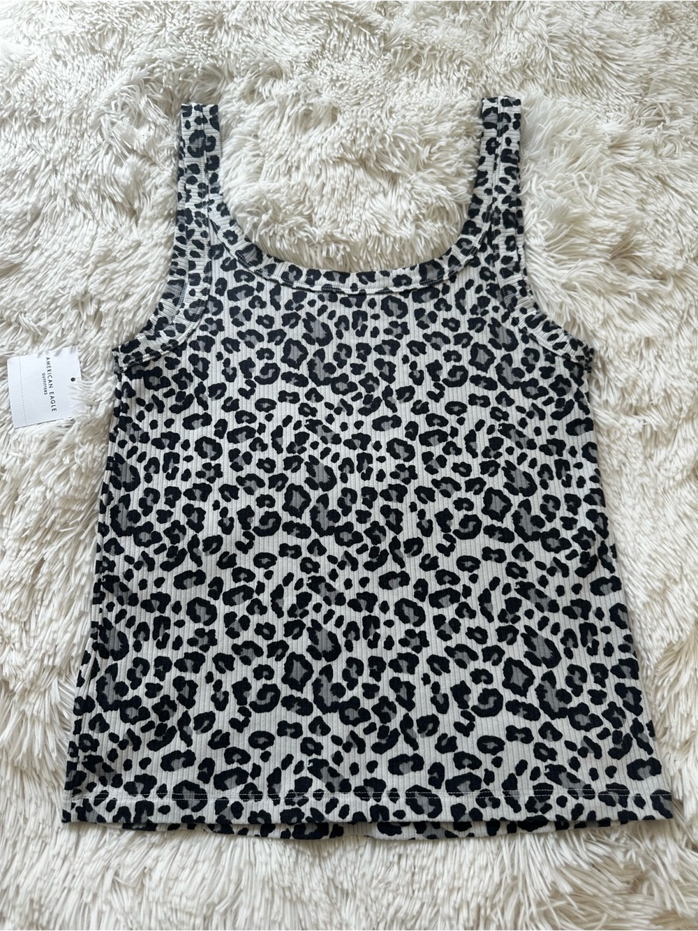 AMERICAN EAGLE Leopard Print Ribbed Crop Tank Top Scoop Neck Women’s Large NWT